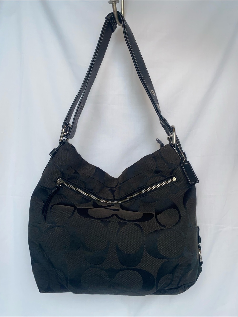 Coach F15067 Black Signature Jacquard Hobo Duffle Bag